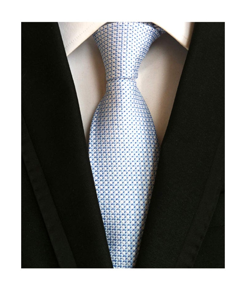 Ctskyte Light Blue White Silk Tie Mini Check Design Necktie Valentines Gifts for Men Guy